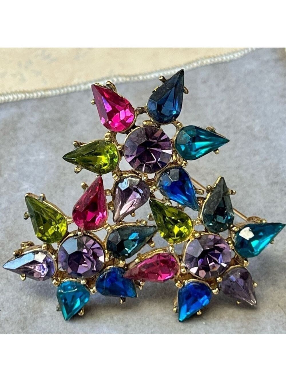 Thelma Deutsch Signed Multicolor Gemstone Brooch vintage VTG 1990s 90s glam